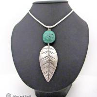 Sterling Silver Feather Necklace with Turquoise - Southwestern